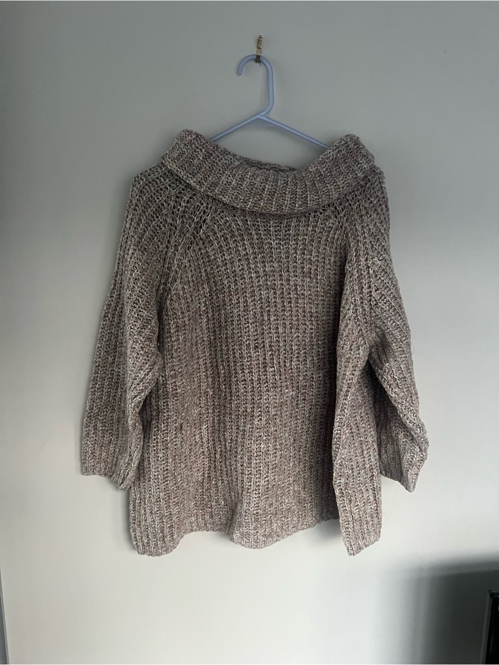 George Chunky Knit Off-Shoulder Sweater in Taupe Heather